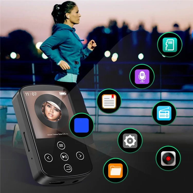 T8 1.54 Inch Touch Screen MP4 Player Bluetooth-Compatible FM Radio E-Book Reader with Back Clip (Without TF Card)