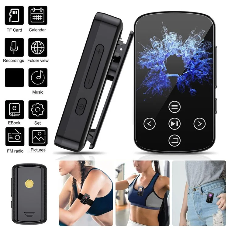T8 1.54 Inch Touch Screen MP4 Player Bluetooth-Compatible FM Radio E-Book Reader with Back Clip (Without TF Card)