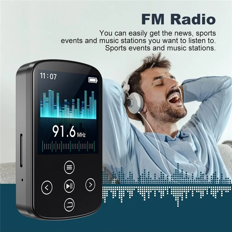 T8 1.54 Inch Touch Screen MP4 Player Bluetooth-Compatible FM Radio E-Book Reader with Back Clip (Without TF Card)