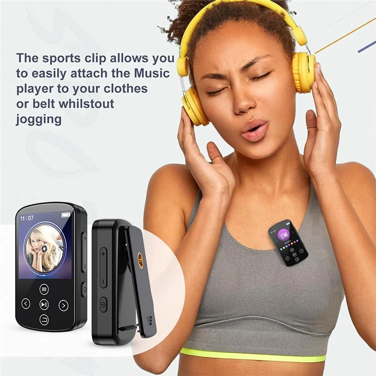 T8 1.54 Inch Touch Screen MP4 Player Bluetooth-Compatible FM Radio E-Book Reader with Back Clip (Without TF Card)