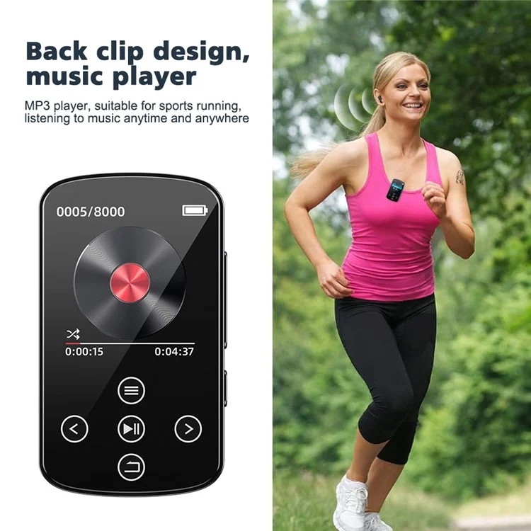 T8 1.54 Inch Touch Screen MP4 Player Bluetooth-Compatible FM Radio E-Book Reader with Back Clip (Without TF Card)