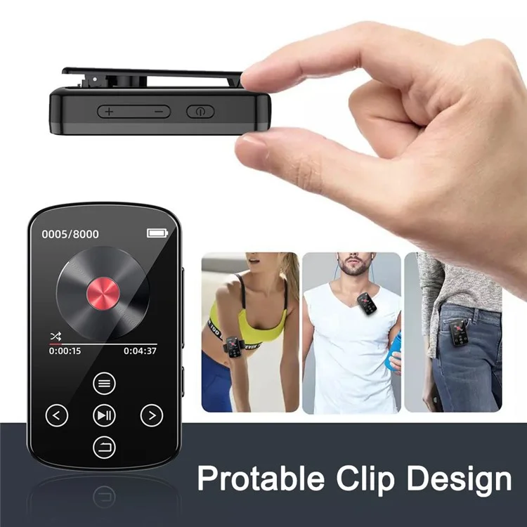 T8 1.54 Inch Touch Screen MP4 Player Bluetooth-Compatible FM Radio E-Book Reader with Back Clip (Without TF Card)