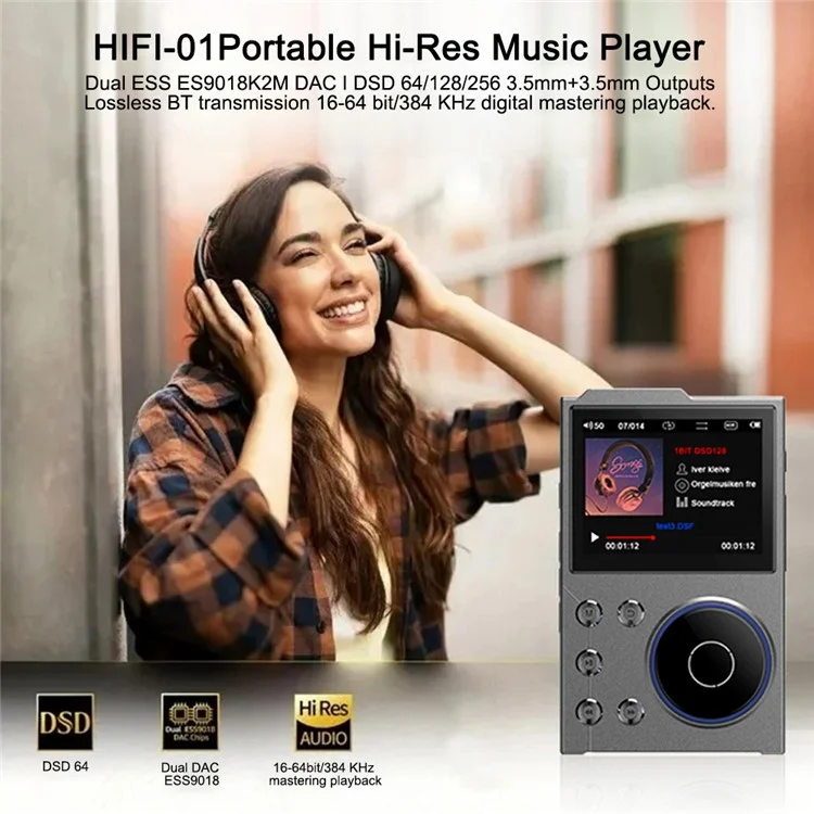 Lettore musicale T10 con schermo TFT da 2,4 pollici, Lettore HiFi, Registratore vocale, Radio FM Bluetooth, Memoria interna da 16 GB