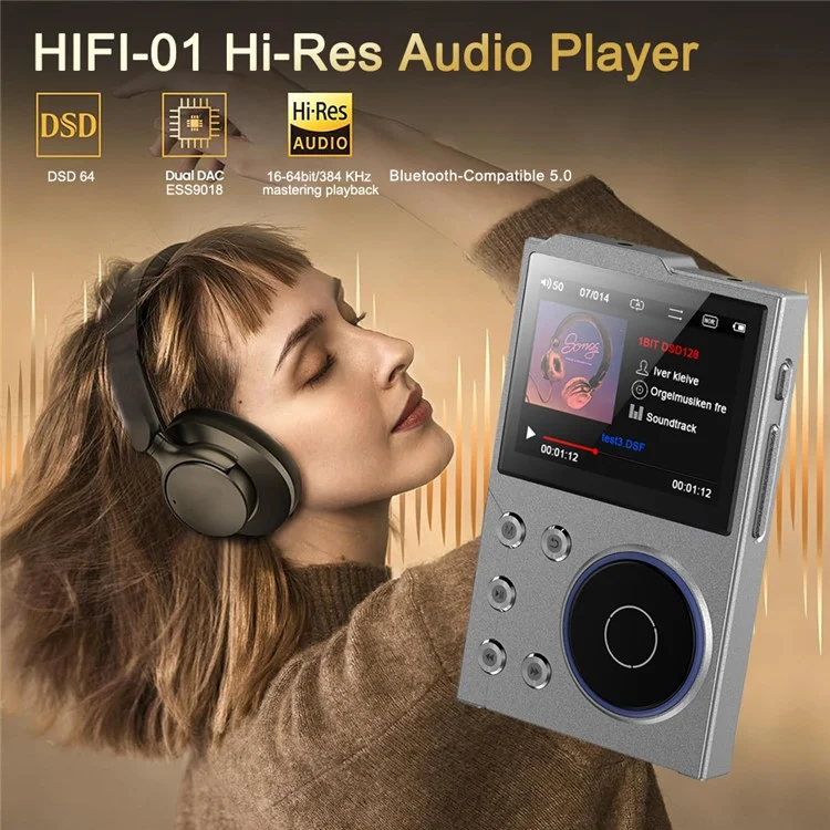 Lettore musicale T10 con schermo TFT da 2,4 pollici, Lettore HiFi, Registratore vocale, Radio FM Bluetooth, Memoria interna da 16 GB