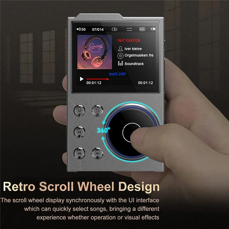 Lettore musicale T10 con schermo TFT da 2,4 pollici, Lettore HiFi, Registratore vocale, Radio FM Bluetooth, Memoria interna da 16 GB