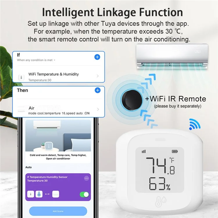 Tuya WiFi  /  Zigbee Smart Temperature Humidity Sensor Real Time Monitoring High Precision Digital Detector - WiFi Version