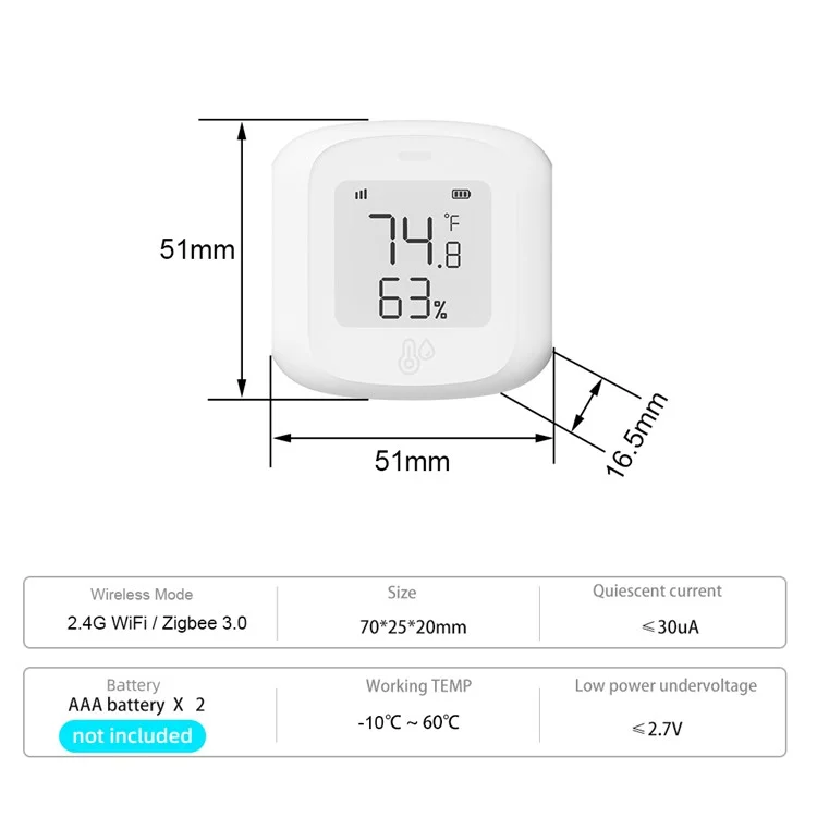 Tuya WiFi  /  Zigbee Smart Temperature Humidity Sensor Real Time Monitoring High Precision Digital Detector - WiFi Version