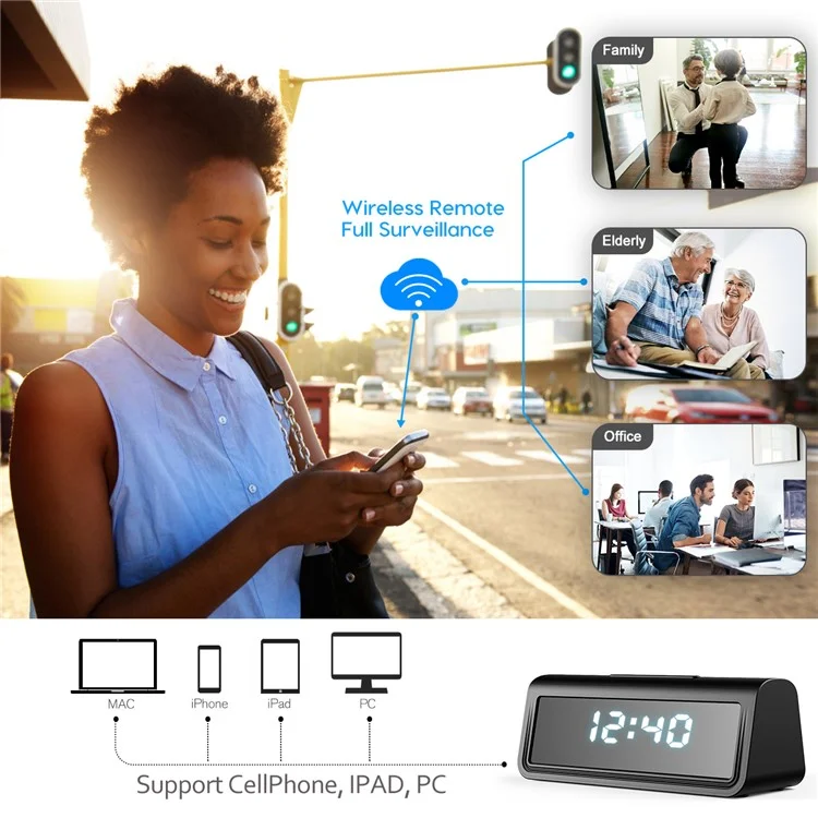 A21 WiFi Clock Camera Home Security Hidden Spy Mini Camera Motion Detection Night Vision for Indoor Surveillance