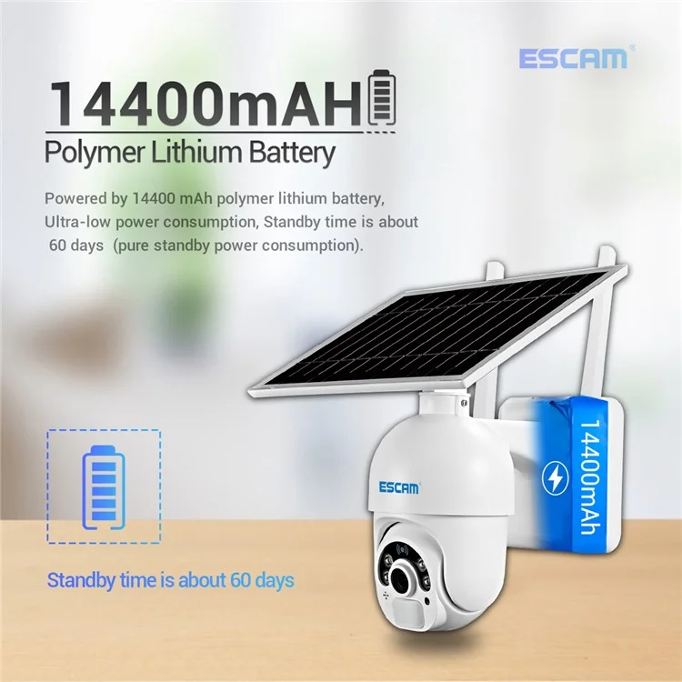 ESCAM QF250 Câmera IP WiFi Solar 1080P Câmera de Segurança Residencial Alimentada por Bateria e Painel Solar WiFi Sem Fio de 6W