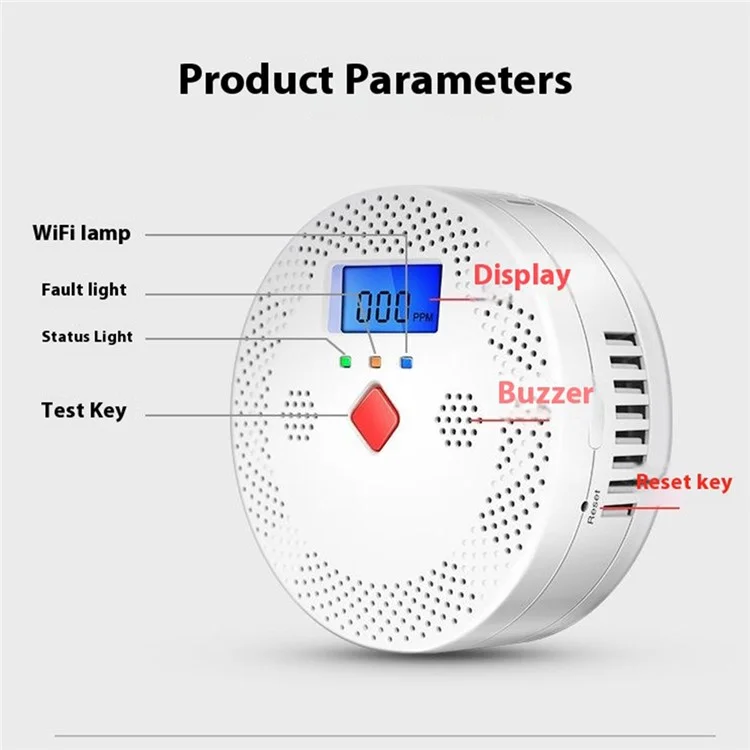 Detector de Monóxido de Carbono Inteligente WiFi CO400A Compatible con Alexa / Asistente de Google, Monitor en Tiempo Real (Sin Batería)