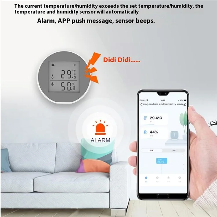 WSD400H WiFi-датчик температуры и влажности с сигнализацией при отклонениях, монитор в реальном времени, совместимый с Alexa и Google Assistant (без батареи)