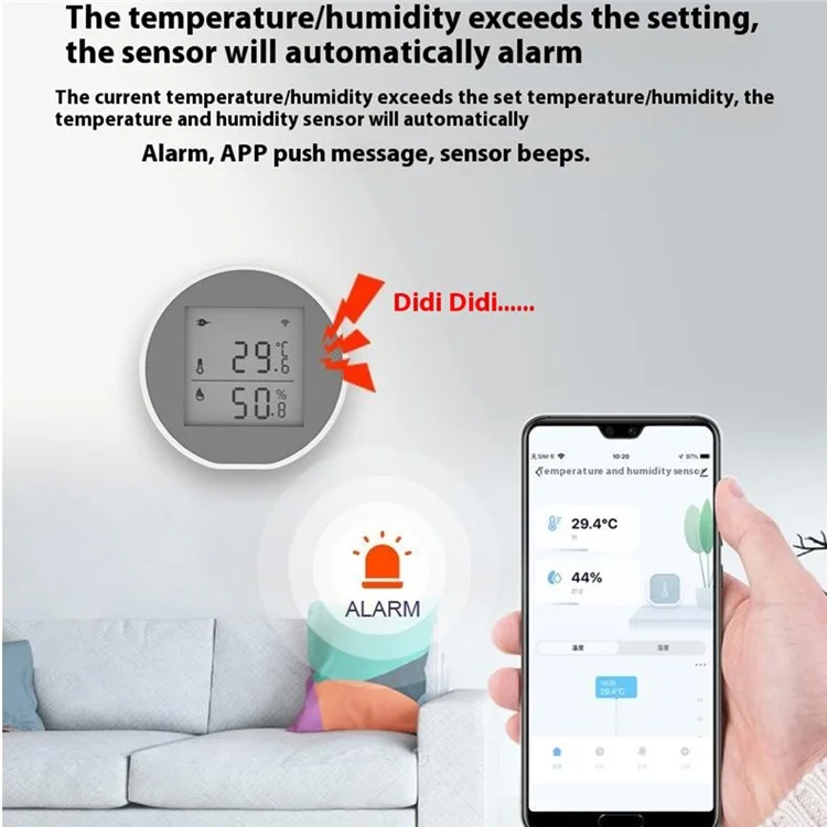 Capteur de température et d'humidité WSD500C Tuya Zigbee avec alarme anormale pour maison et bureau