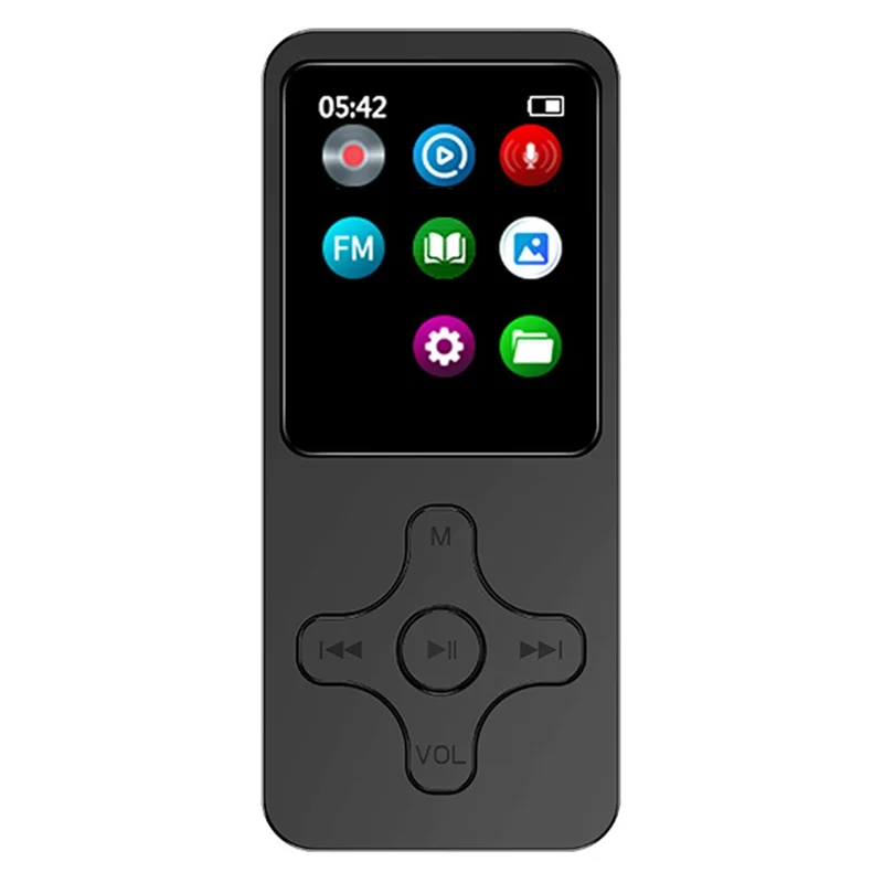 1,77 Pouce Écran Lecteur MP4 Portable Compatible Bluetooth Radio FM Enregistreur Vocal (Sans Carte TF) - Noir