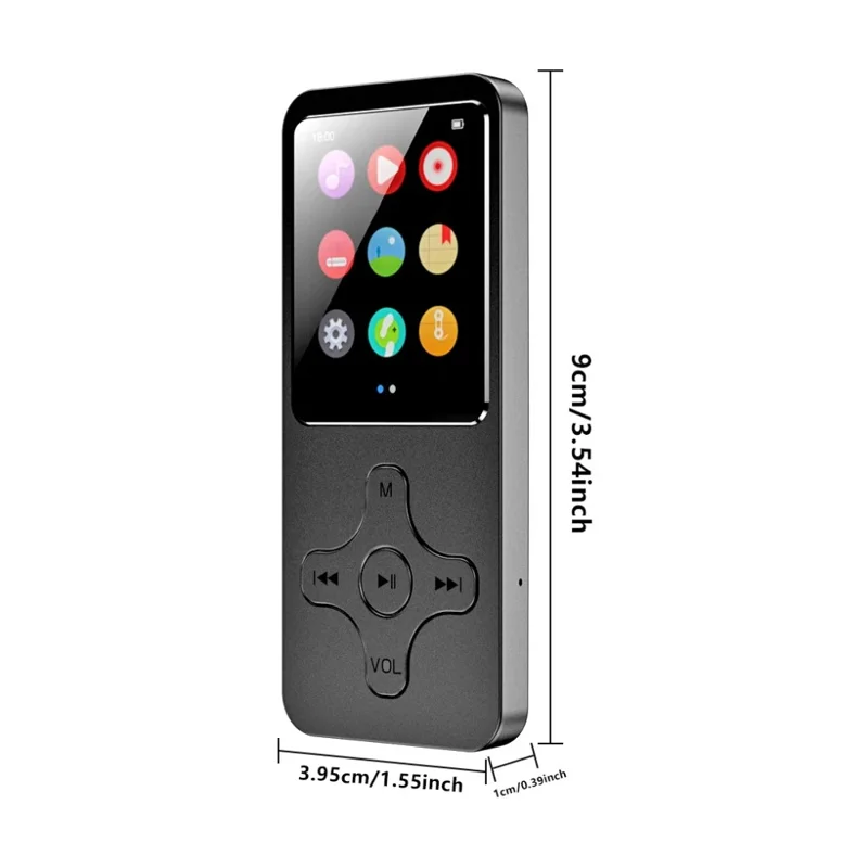1,77 Pouce Écran Lecteur MP4 Portable Compatible Bluetooth Radio FM Enregistreur Vocal (Sans Carte TF) - Noir