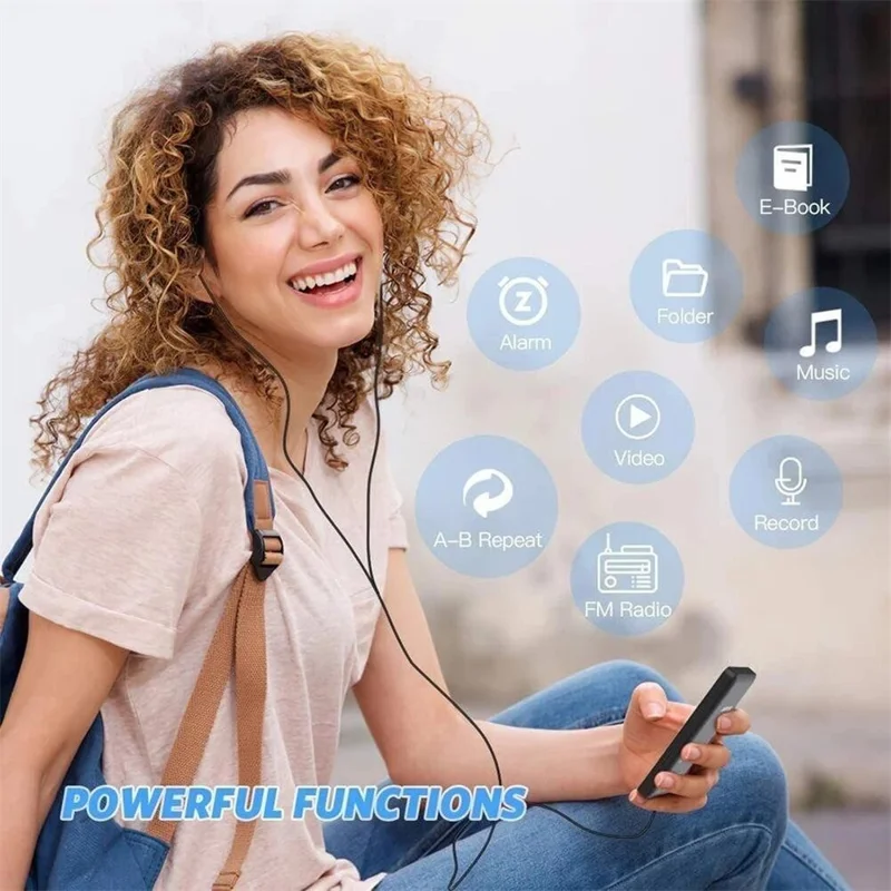 1,77 Pouce Écran Lecteur MP4 Portable Compatible Bluetooth Radio FM Enregistreur Vocal (Sans Carte TF) - Noir