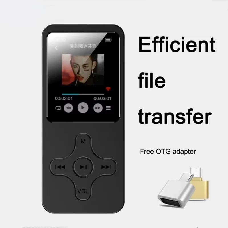 1,77 Pouce Écran Lecteur MP4 Portable Compatible Bluetooth Radio FM Enregistreur Vocal (Sans Carte TF) - Noir