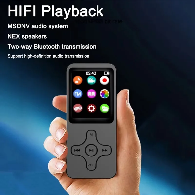 1,77 Pouce Écran Lecteur MP4 Portable Compatible Bluetooth Radio FM Enregistreur Vocal (Sans Carte TF) - Noir
