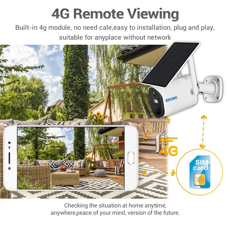 ESCAM QF490 1080P 4G Solar PIR Alarm Dome Night Vision CCTV IP Camera Pan/Tilt Monitor - EU Edition