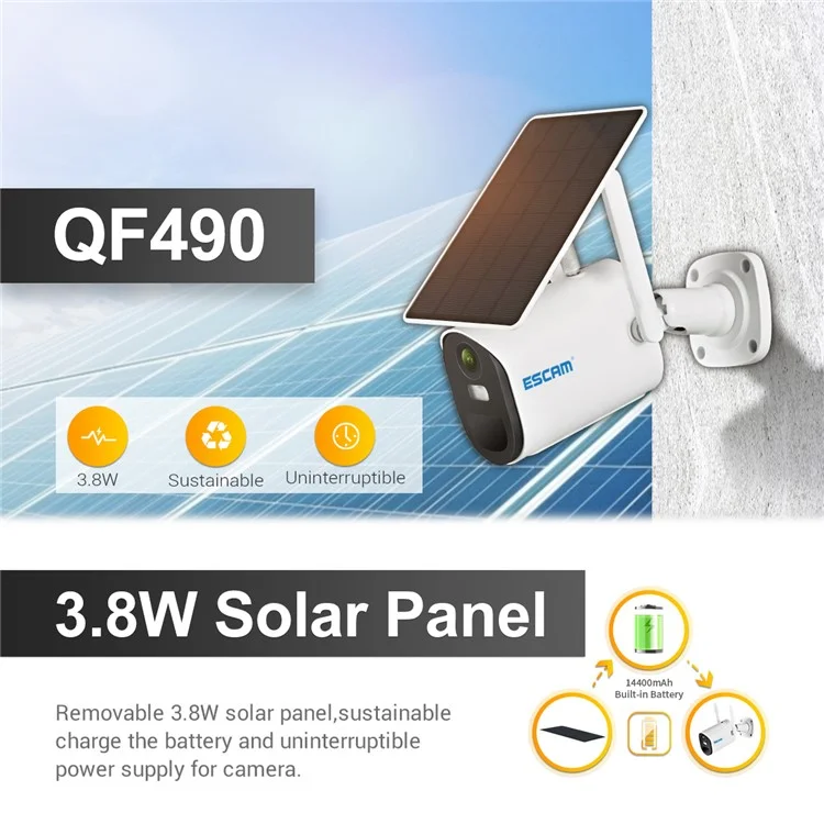 ESCAM QF490 1080P 4G Solar PIR Alarm Dome Night Vision CCTV IP Camera Pan/Tilt Monitor - EU Edition