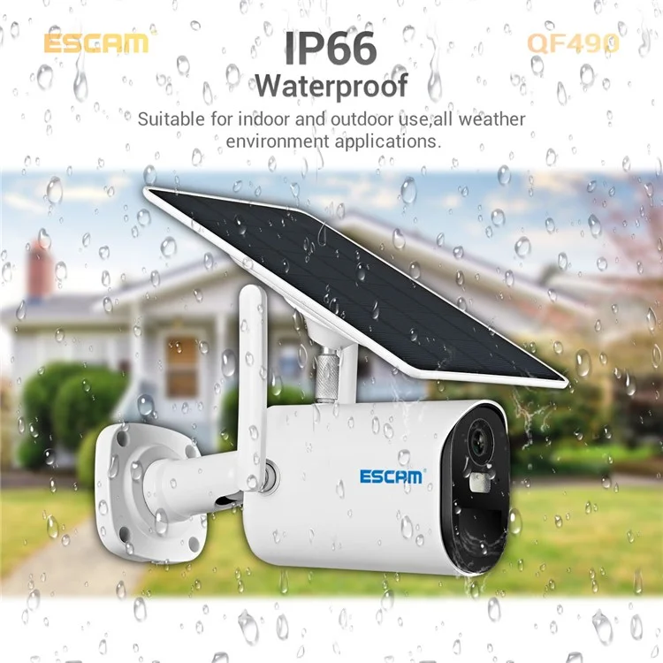 ESCAM QF490 1080P 4G Solar PIR Alarma Dom Alarm Night Vision CCTV Cámara IP Pan/monitor de Inclinación - Edición de la ue