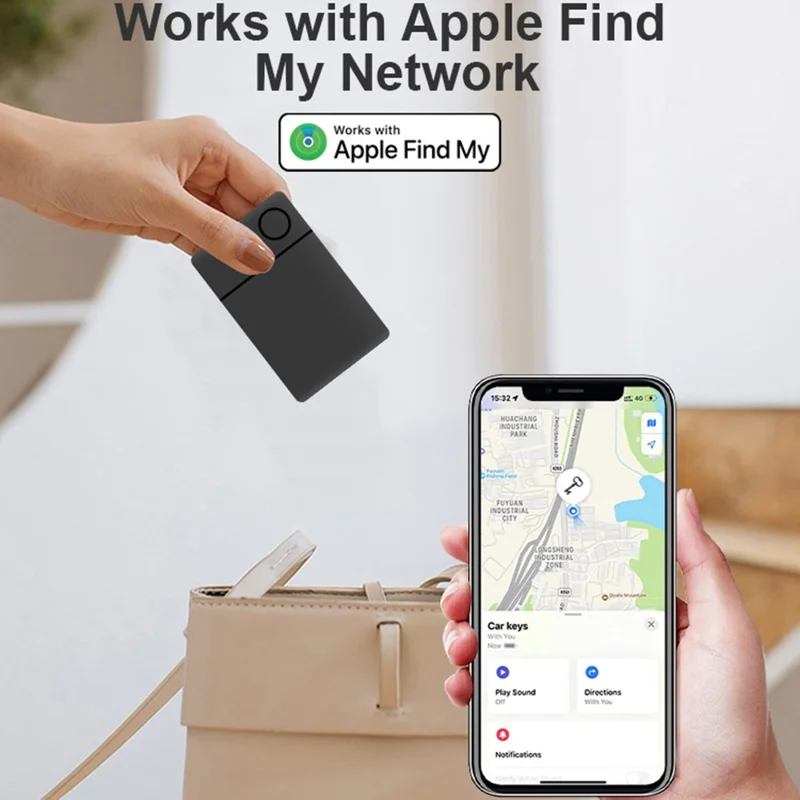 icard01 Global Positioning Tracker Ultra Thin Anti Lost Locator Compatible with Apple Find My - Black