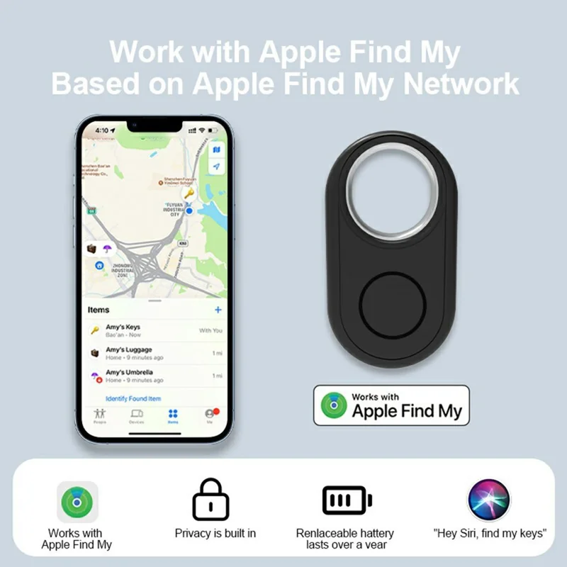Itag12 für Apple Find My Bluetooth-kompatiblen Lokalisator Haustier Kind Ortungsgerät - Schwarz