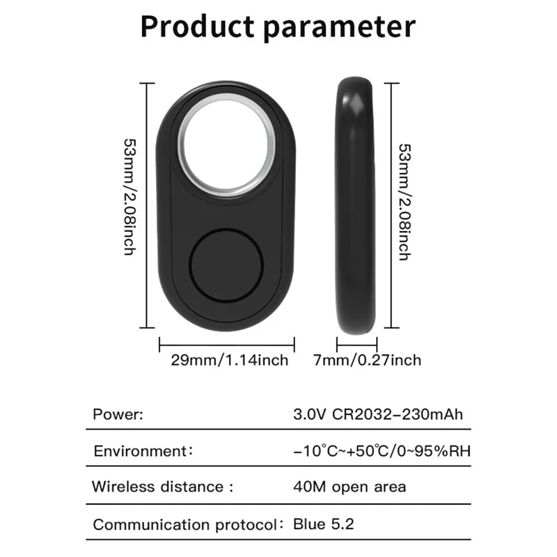 Itag12 für Apple Find My Bluetooth-kompatiblen Lokalisator Haustier Kind Ortungsgerät - Schwarz