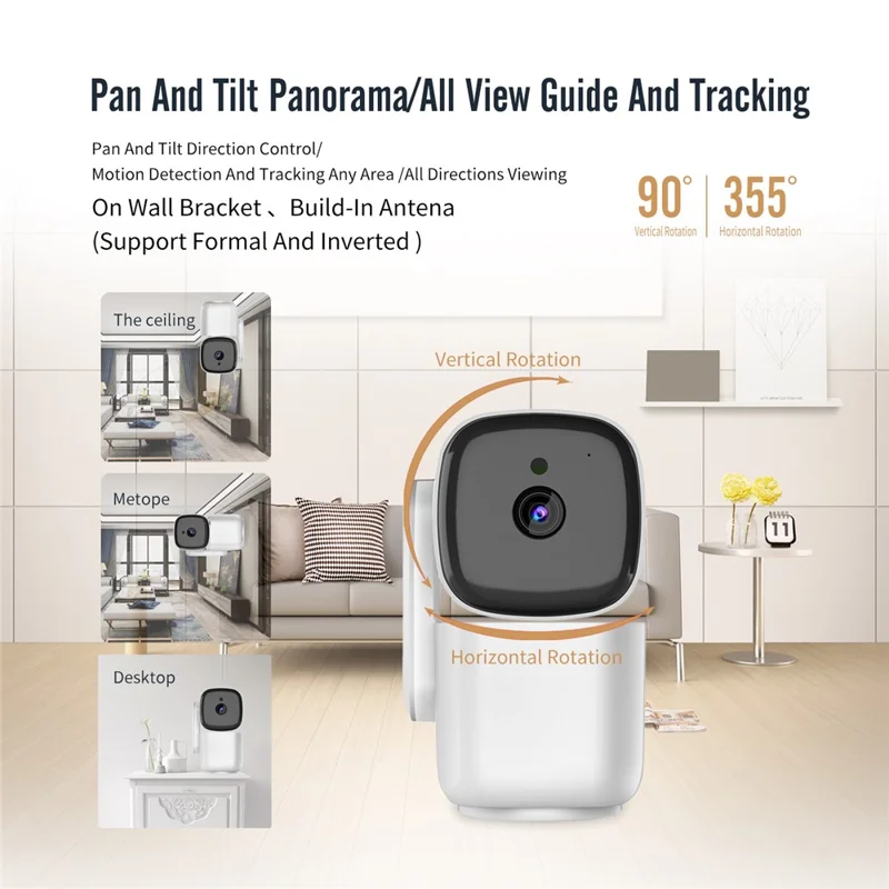 T200 1080P Умная WiFi-камера безопасности с поворотом на 360 градусов, отслеживанием движения и ночным видением - Вилка для США
