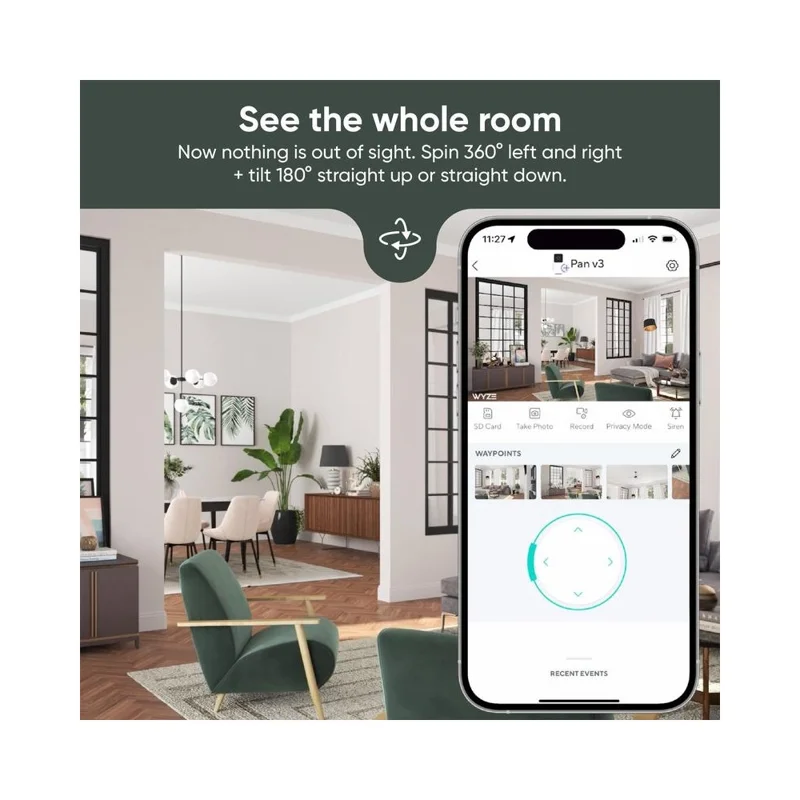 T200 1080P Умная WiFi-камера безопасности с поворотом на 360 градусов, отслеживанием движения и ночным видением - Вилка для США