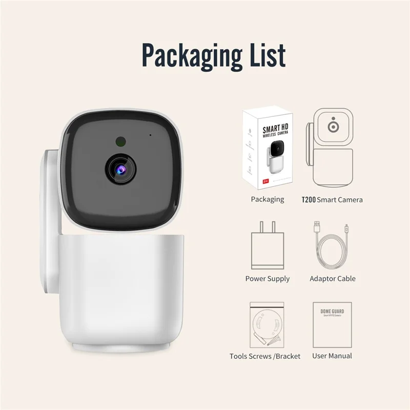 T200 1080P Умная WiFi-камера безопасности с поворотом на 360 градусов, отслеживанием движения и ночным видением - Вилка для США
