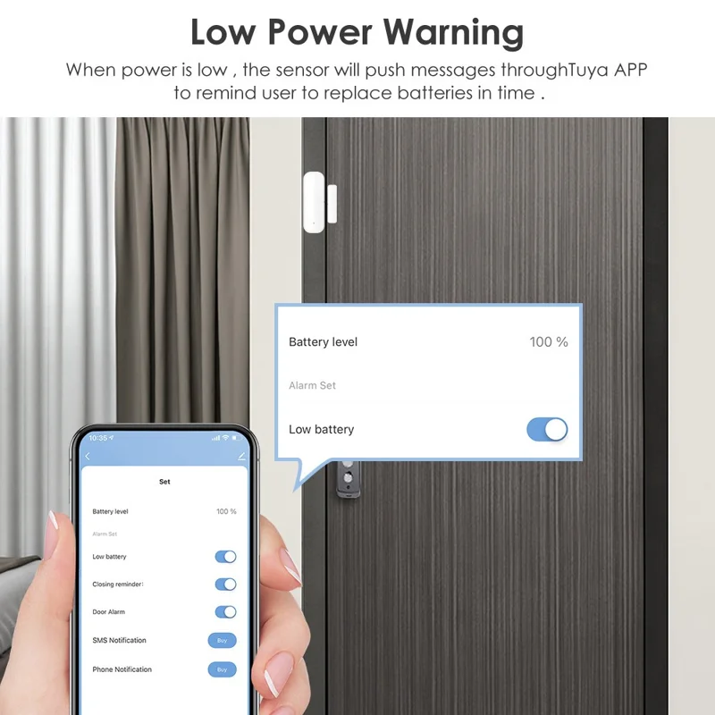 Capteur de porte et fenêtre DW10 Tuya WiFi Détecteur de sécurité avec système d'alarme intelligent, déclenchement de scène et liaison d'intrusion