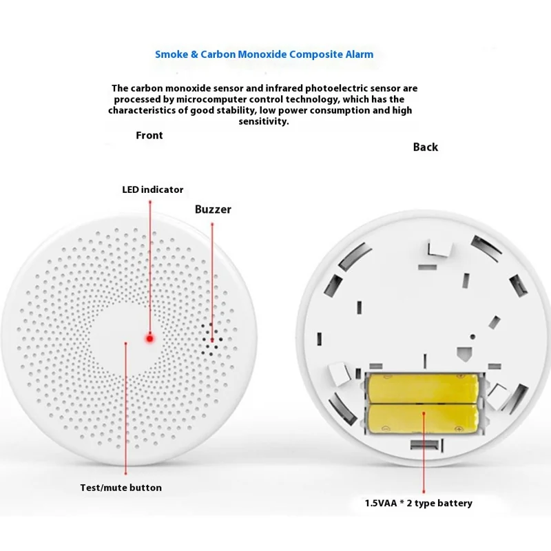 SMCO01 Détecteur de fumée intelligent Tuya WiFi avec capteur sans fil de monoxyde de carbone et lumière flash