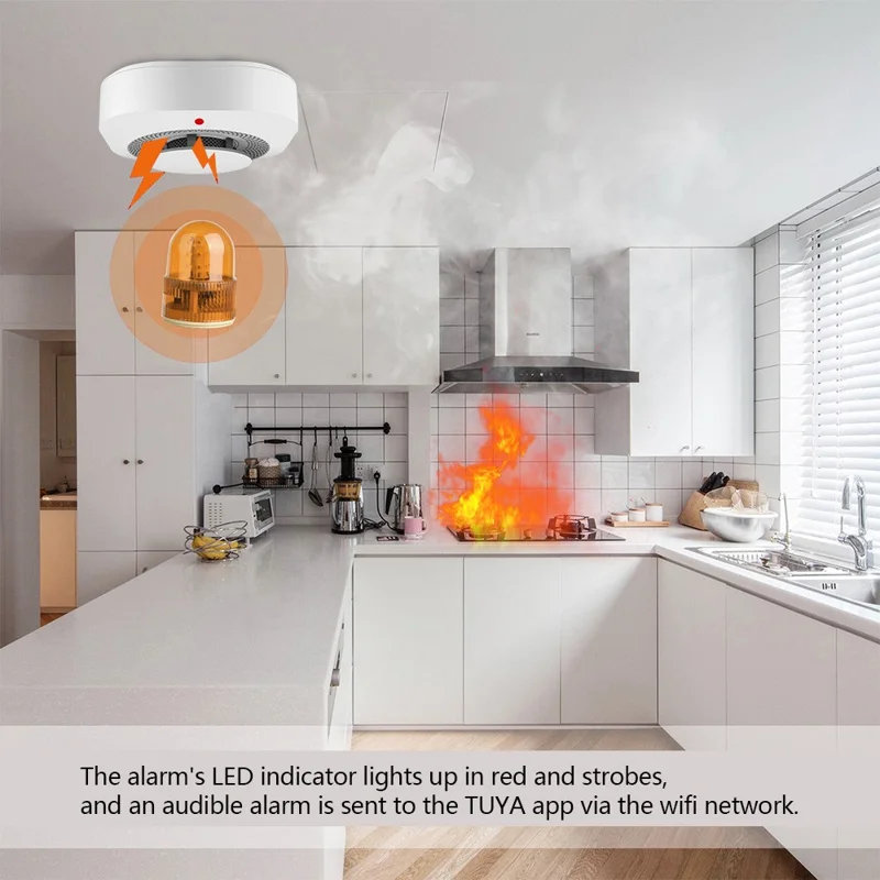 Détecteur de fumée SM441W WiFi Système d'alarme domestique intelligent Capteur de fumée multifonctionnel