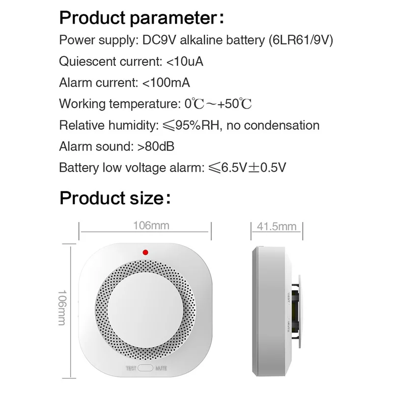 Détecteur de fumée SM441W WiFi Système d'alarme domestique intelligent Capteur de fumée multifonctionnel