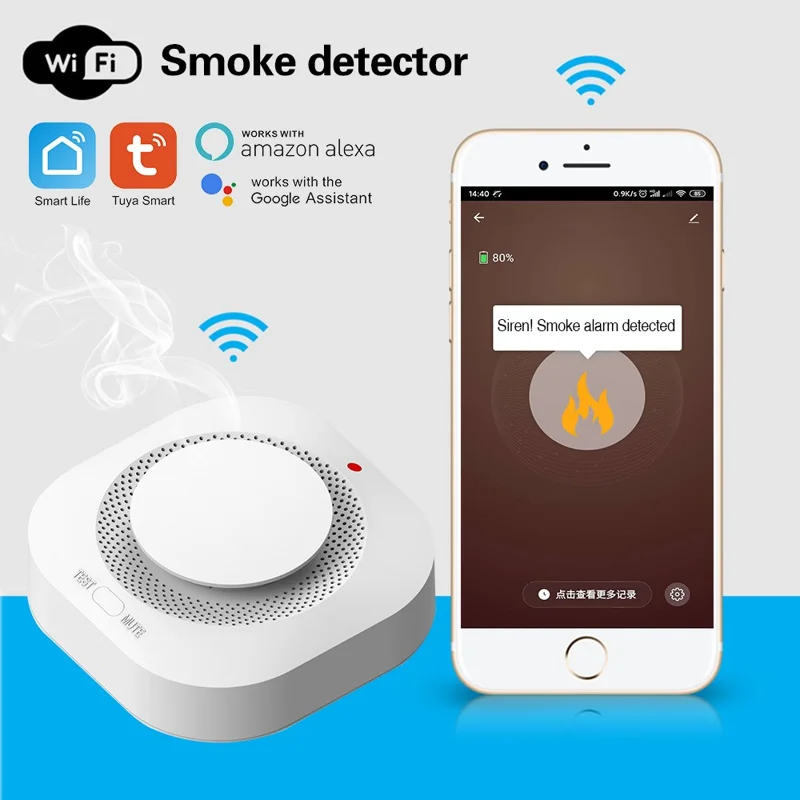 Détecteur de fumée SM441W WiFi Système d'alarme domestique intelligent Capteur de fumée multifonctionnel