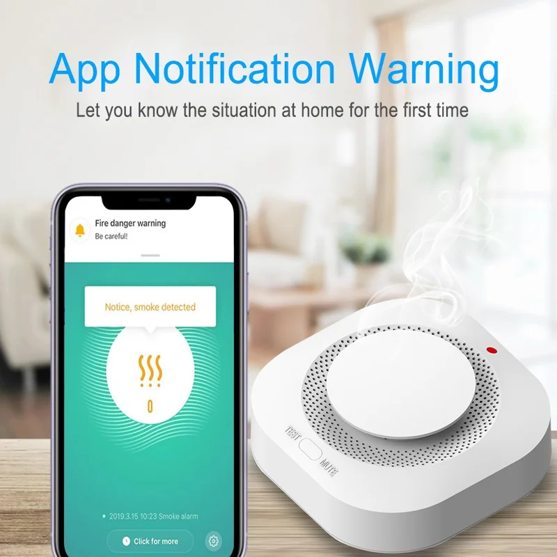 Détecteur de fumée SM441W WiFi Système d'alarme domestique intelligent Capteur de fumée multifonctionnel