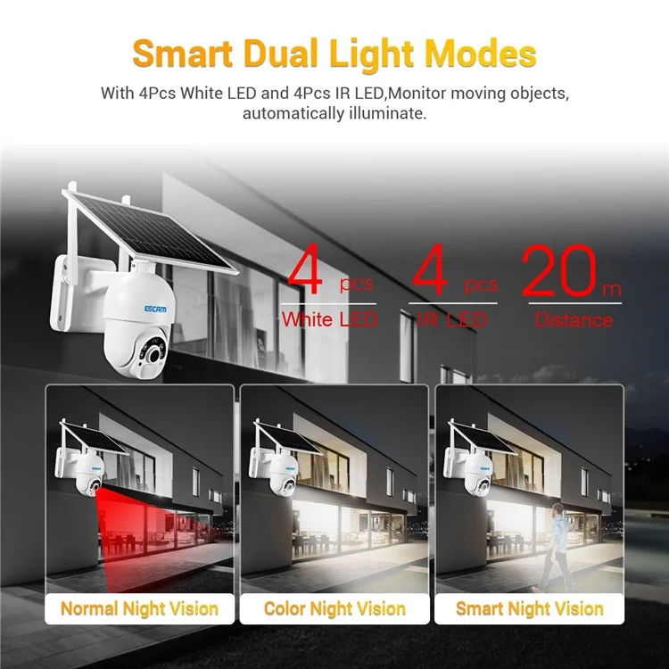 ESCAM QF450 1080P Cloud Storage 4G PIR Alarm Dome Pan/Tilt CCTV IP Camera with Solar Panel - EU Edition