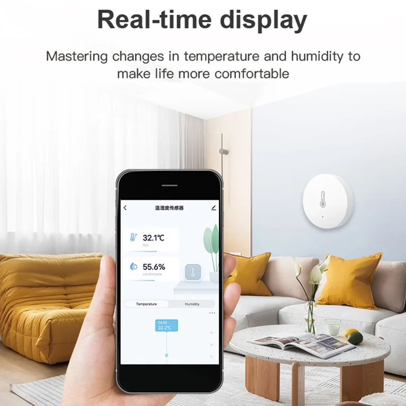 HS06 Tuya Zigbee Round Temperature Humidity Sensor Smart Home Indoor Thermometer Detector