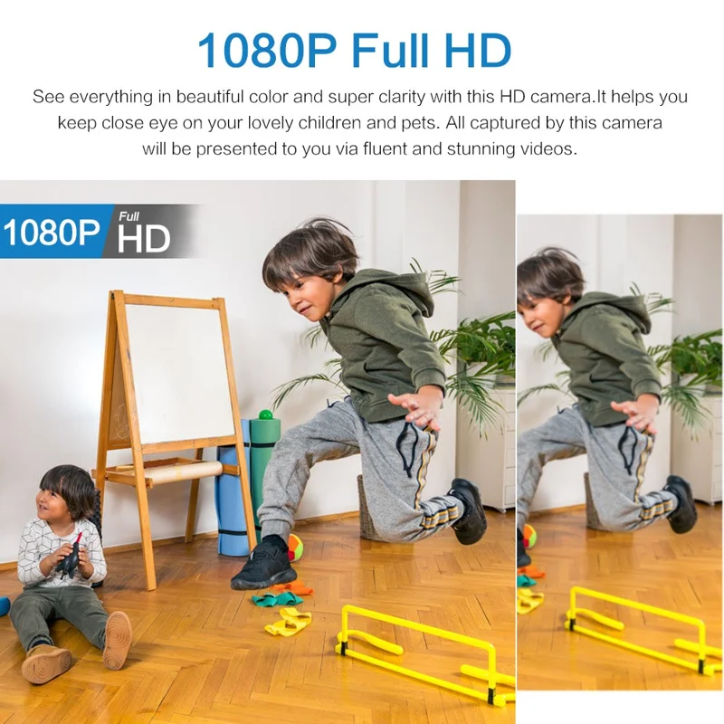 XF Mini Caméra de Sécurité sans Fil WiFi pour Maison Haute Définition Vision Nocturne Surveillance à Distance Compatible Android iOS