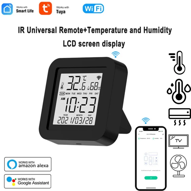 TH02 Smart Infrared WiFi Digital Thermometer Hygrometer Wireless Temperature Sensor - Black 24H