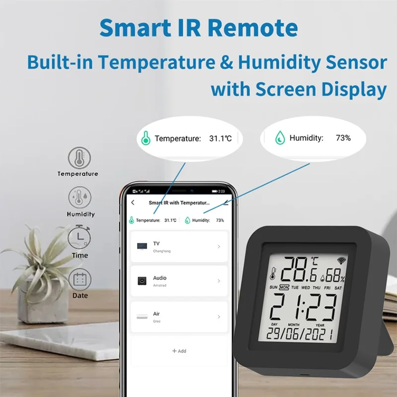 TH02 Smart Infrared WiFi Digital Thermometer Hygrometer Wireless Temperature Sensor - Black 24H