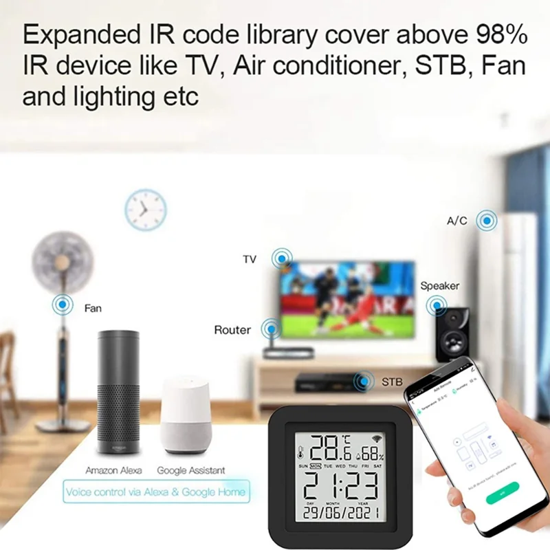 TH02 Smart Infrared WiFi Digital Thermometer Hygrometer Wireless Temperature Sensor - Black 24H