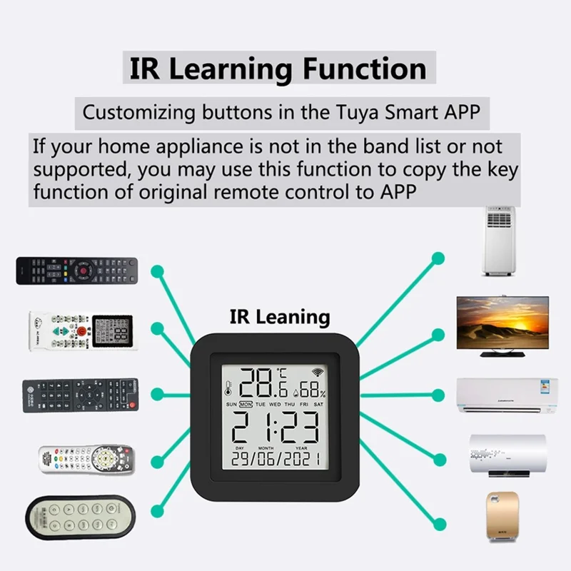 TH02 Smart Infrared WiFi Digital Thermometer Hygrometer Wireless Temperature Sensor - Black 24H