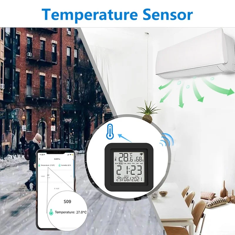 TH02 Smart Infrared WiFi Digital Thermometer Hygrometer Wireless Temperature Sensor - Black 24H