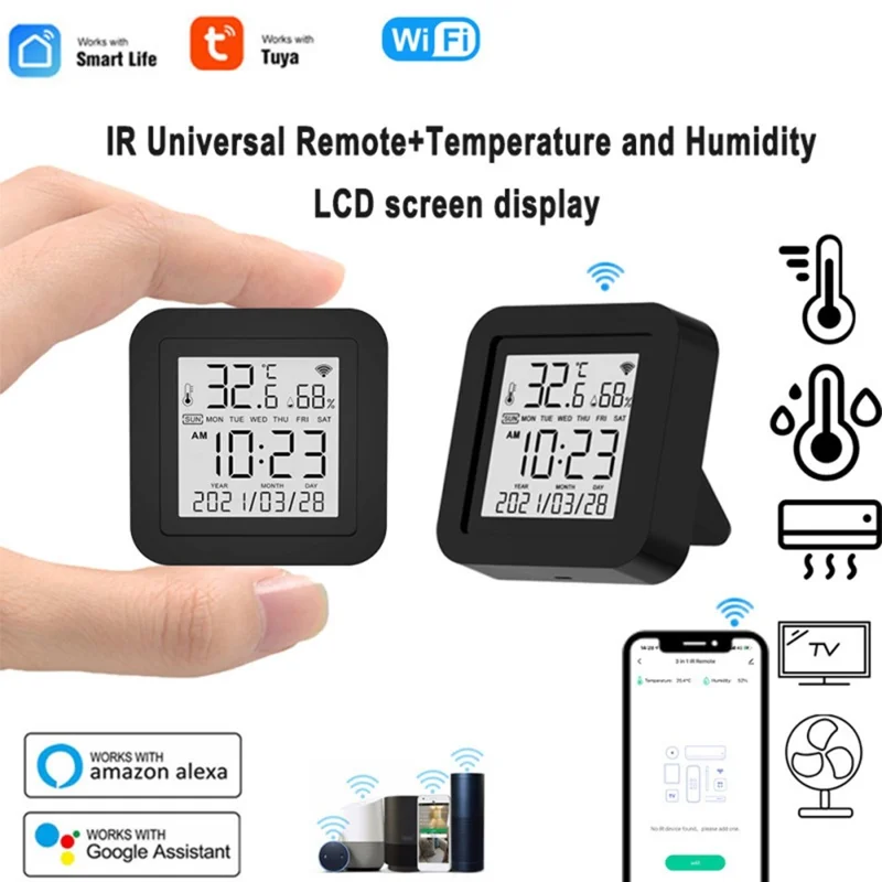 TH02 Smart Infrared WiFi Digital Thermometer Hygrometer Wireless Temperature Sensor - Black 12H