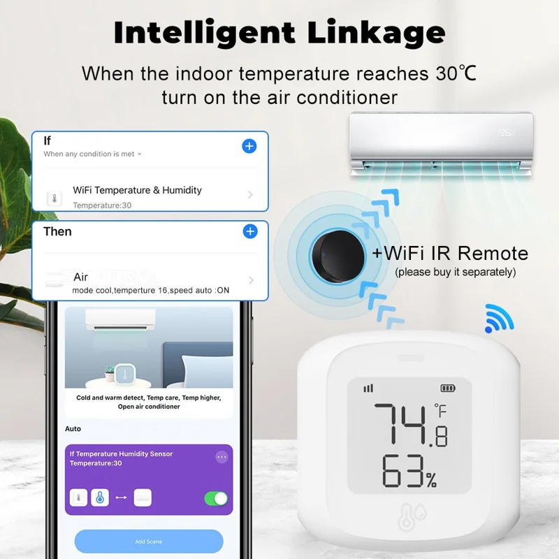 TH10 Smart Wireless Temperatur- und Luftfeuchtigkeitssensor mit Aktualisierungstaste für Smart Home Fernüberwachung - WiFi-Version