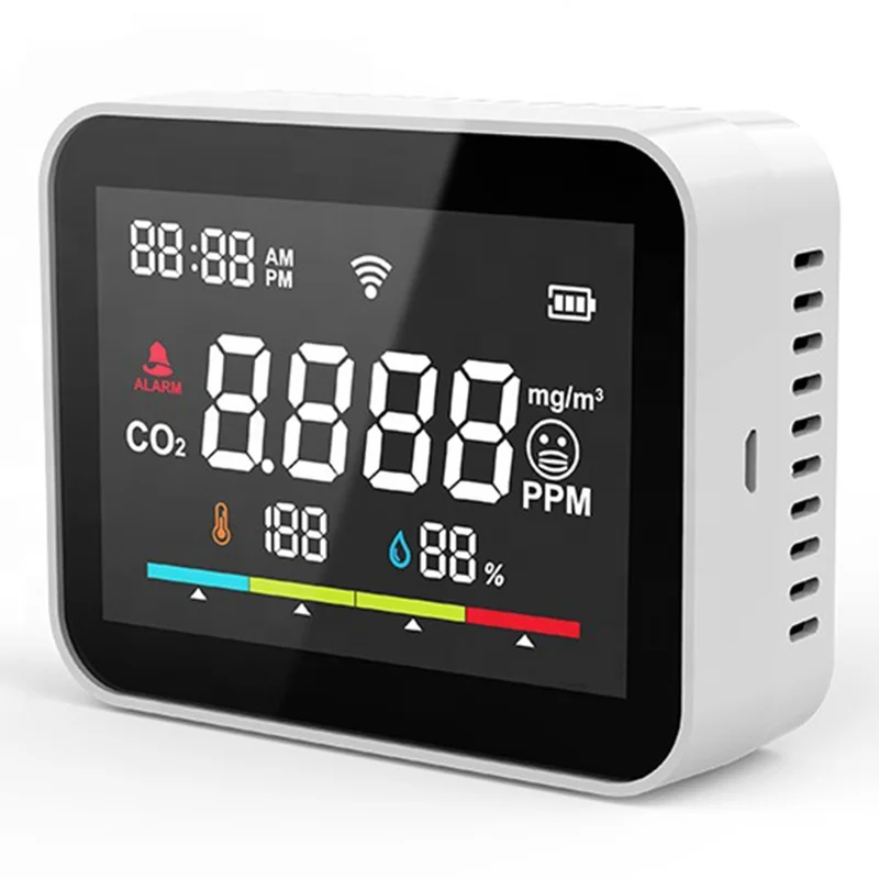 Détecteur de dioxyde de carbone intelligent CO2V1 Tuya WiFi Moniteur de qualité de l'air Capteur de température et d'humidité