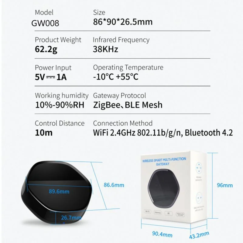 GW008 Tuya Controlador Doméstico Inteligente Zigbee Bluetooth Compatível Controle Remoto Infravermelho Universal Wifi