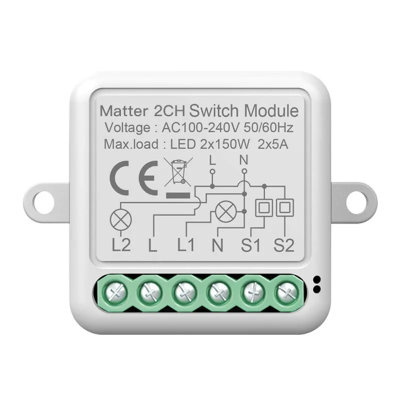 SB02 Matter 2-кнопочный WiFi Smart выключатель с поддержкой Homekit, голосовым управлением и скрытым дистанционным управлением