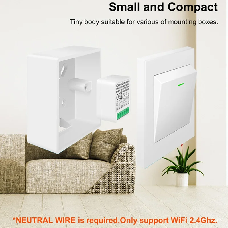 DM01 Module Interrupteur Intelligent WiFi 1 Gang avec Contrôle Vocal, Minuterie et Variateur pour Commande d'Éclairage à Distance